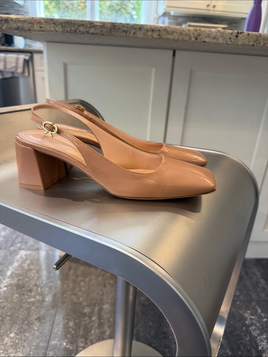 Gianvito Rossi Shoes - Gianvito Rossi Freeda Nude Patent Slingback 55 Block Heels